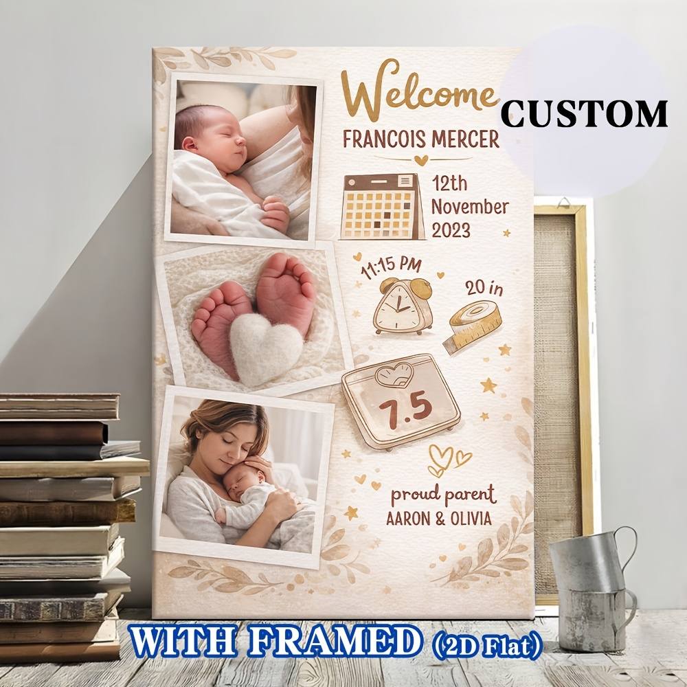Personalized Baby Birth Information Photo Poster Framed Canvas